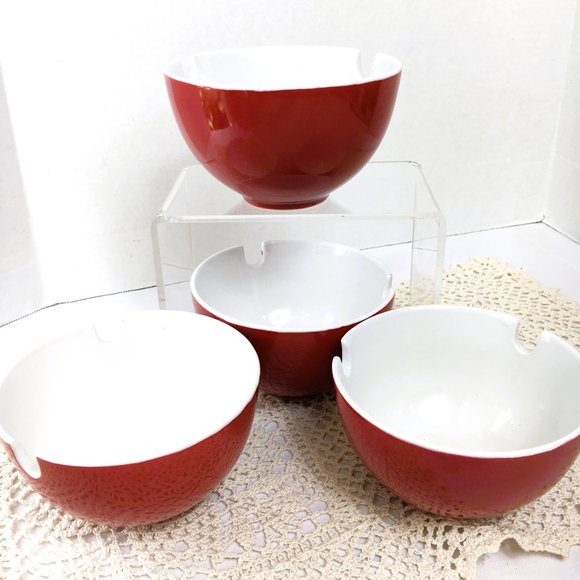 Crate & Barrel Red Notched Noodle Rice Ramen Bowls (set of 4) - Picture 1 of 7